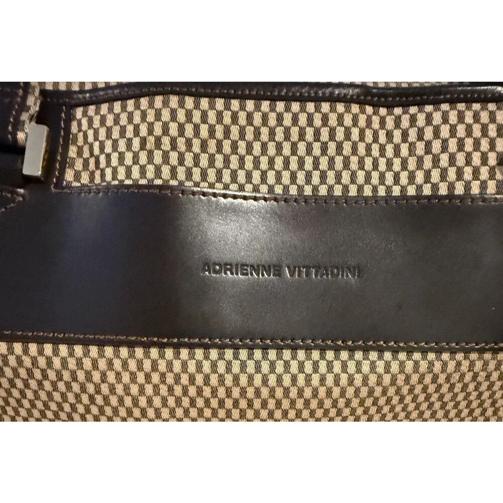 Adrienne Vittadini Work Bag Travel Tote Tan And Brown Woven Pattern Leather